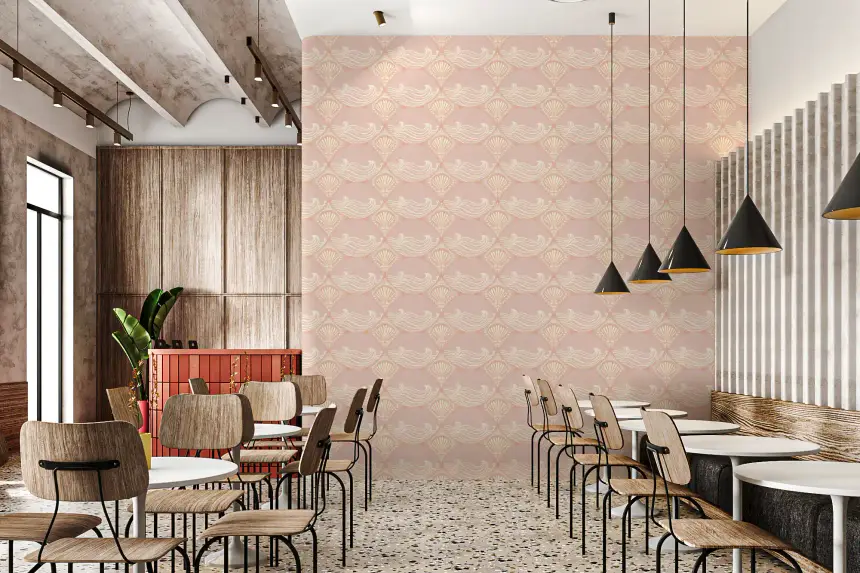 Blush Shell & Wave Pattern Wallpaper