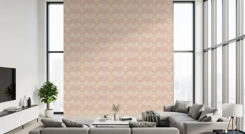 Blush Shell & Wave Pattern Wallpaper