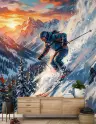 Skiing Mountain Sunset Wall Mural 6