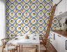 Zesty Lemon and Blue Quatrefoil Pattern Wallpaper 6