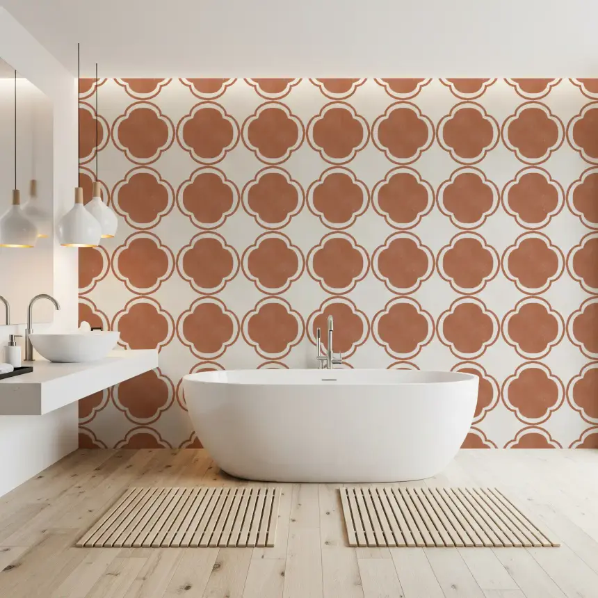Mediterranean Quatrefoil Decor - Terracotta Wallpaper