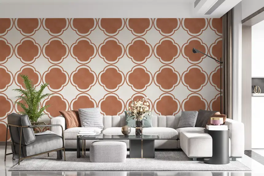 Mediterranean Quatrefoil Decor - Terracotta Wallpaper