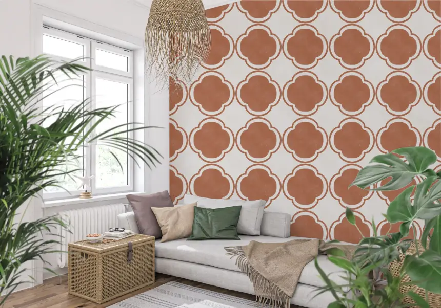 Mediterranean Quatrefoil Decor - Terracotta Wallpaper