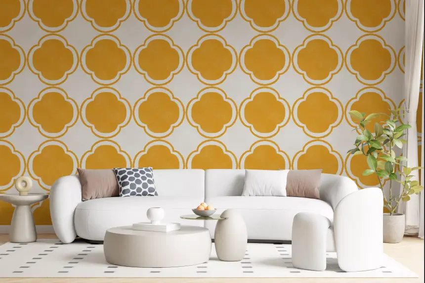 Mediterranean Quatrefoil Decor - Yellow Wallpaper