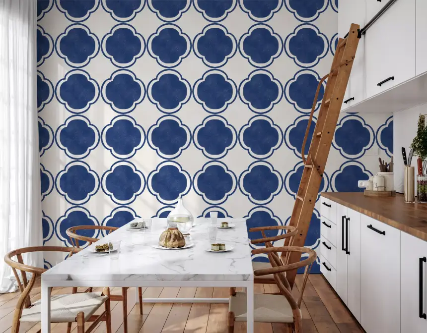 Mediterranean Quatrefoil Decor - Blue Wallpaper