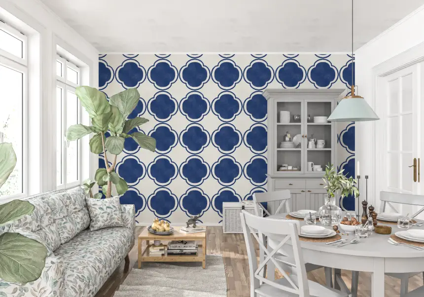 Mediterranean Quatrefoil Decor - Blue Wallpaper