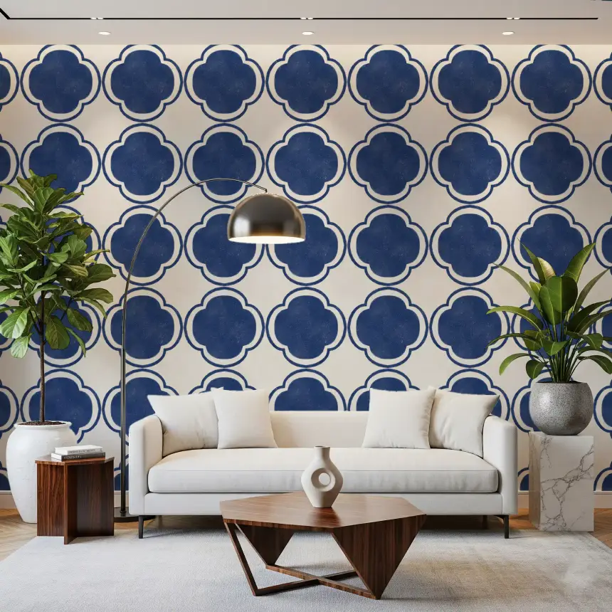 Mediterranean Quatrefoil Decor - Blue Wallpaper