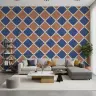 Terracotta Blue Geometric Diamond Wallpaper 8