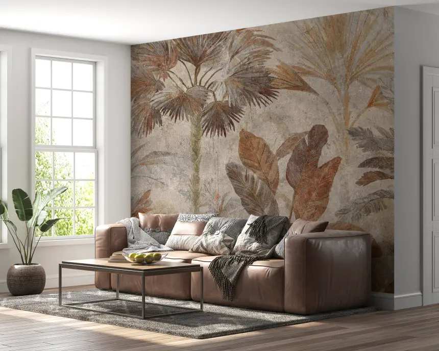 Tropical Palms Terracotta Fresco Wall Mural