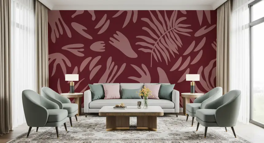 Maroon Bloom Abstract Wall Mural