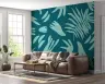 Deep Teal Cyan Botanical Cutout Pattern Wallpaper Mural 6
