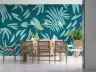 Deep Teal Cyan Botanical Cutout Pattern Wallpaper Mural 7