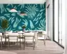 Deep Teal Cyan Botanical Cutout Pattern Wallpaper Mural 8