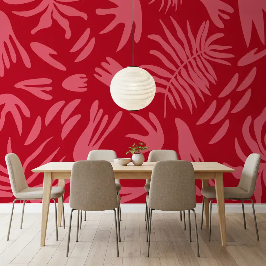 Crimson Botanical Dance Wall Mural