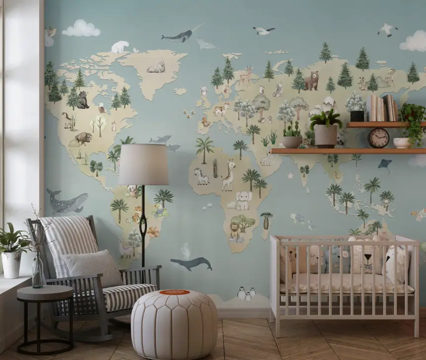 Animal Atlas Blue Wall Mural
