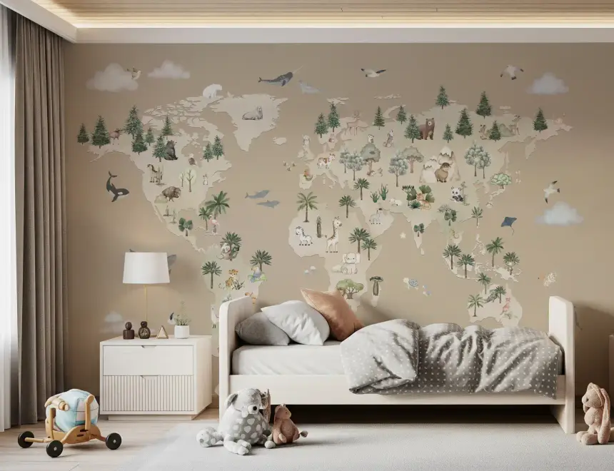 Animal Atlas Brown Wall Mural
