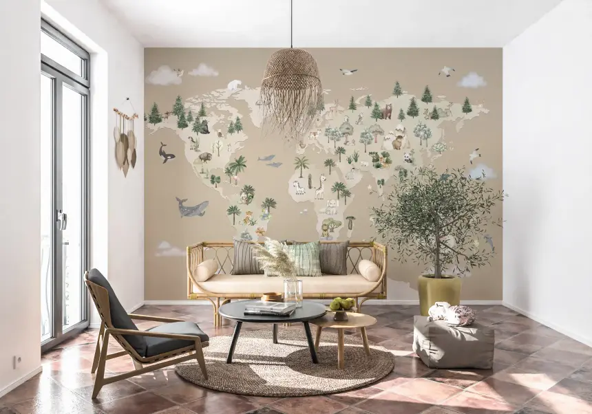 Animal Atlas Brown Wall Mural
