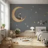 Celestial Bear Bunny Moon Grey Wallpaper Mural 6