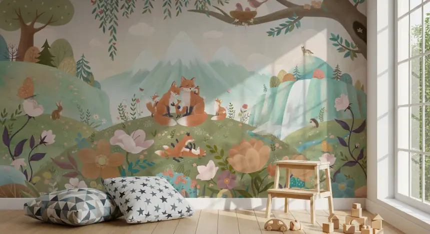 Fox Family Wall Mural