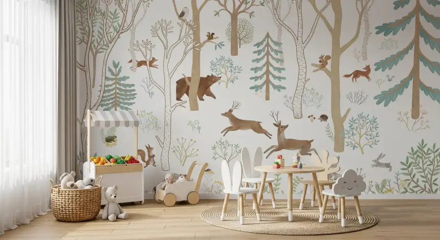 Frisky Forest Blue Wall Mural