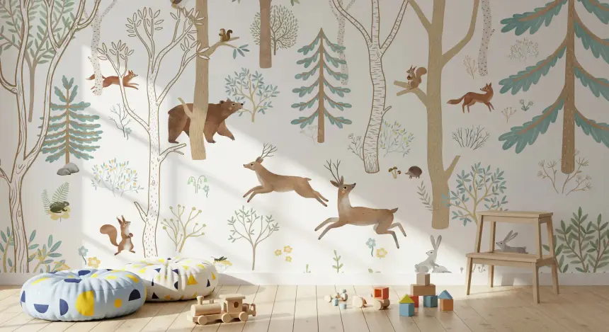 Frisky Forest Blue Wall Mural