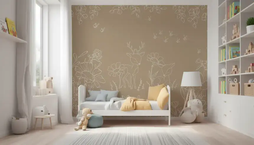 Deer Doodles Brown Wall Mural