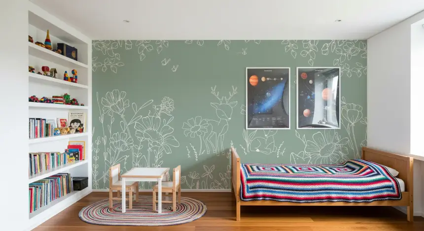 Deer Doodles Green Wall Mural