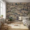 Whimsical Forest Animals Beige Blue Wallpaper Mural 8