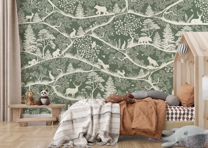 Nordic Nature Green White Wall Mural