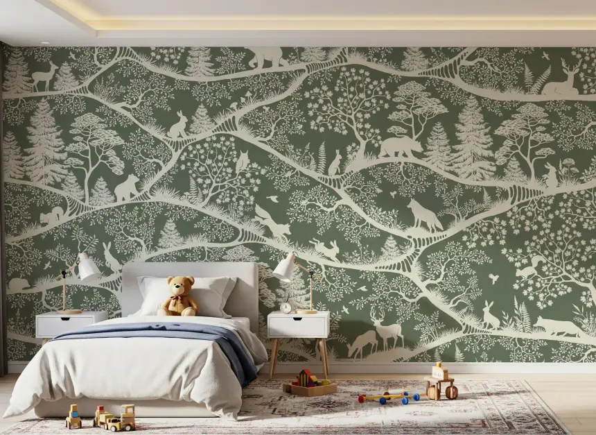 Nordic Nature Green White Wall Mural