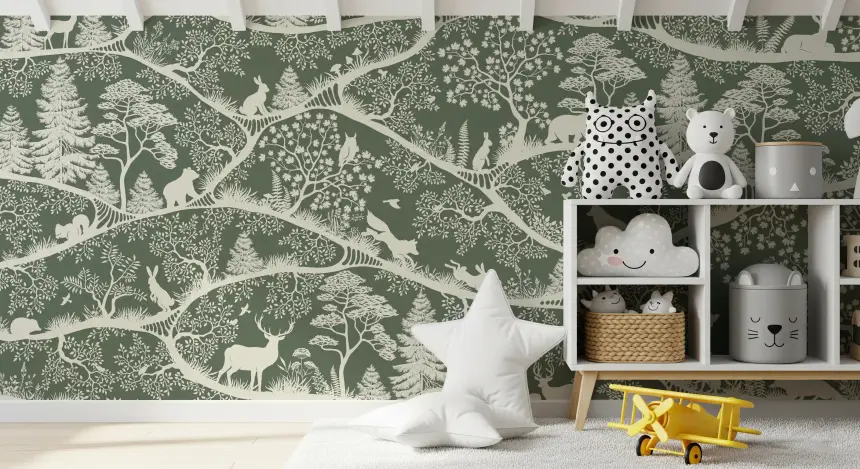 Nordic Nature Green White Wall Mural