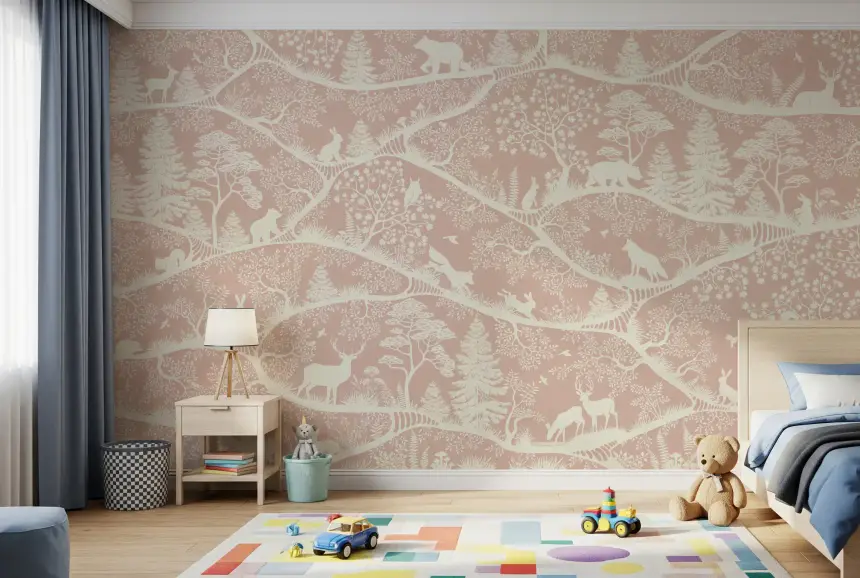 Nordic Nature Pink White Wall Mural