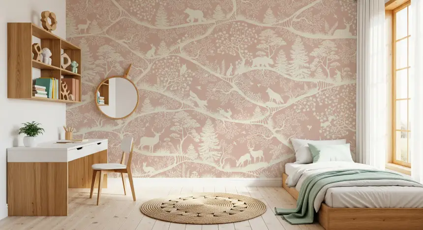 Nordic Nature Pink White Wall Mural
