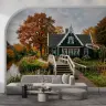Charming Autumn Village Canal Wall Mural 7