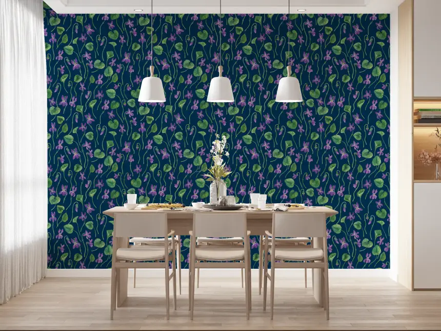 Watercolor Violets on Blue Wallpaper