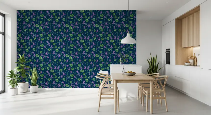 Watercolor Violets on Blue Wallpaper