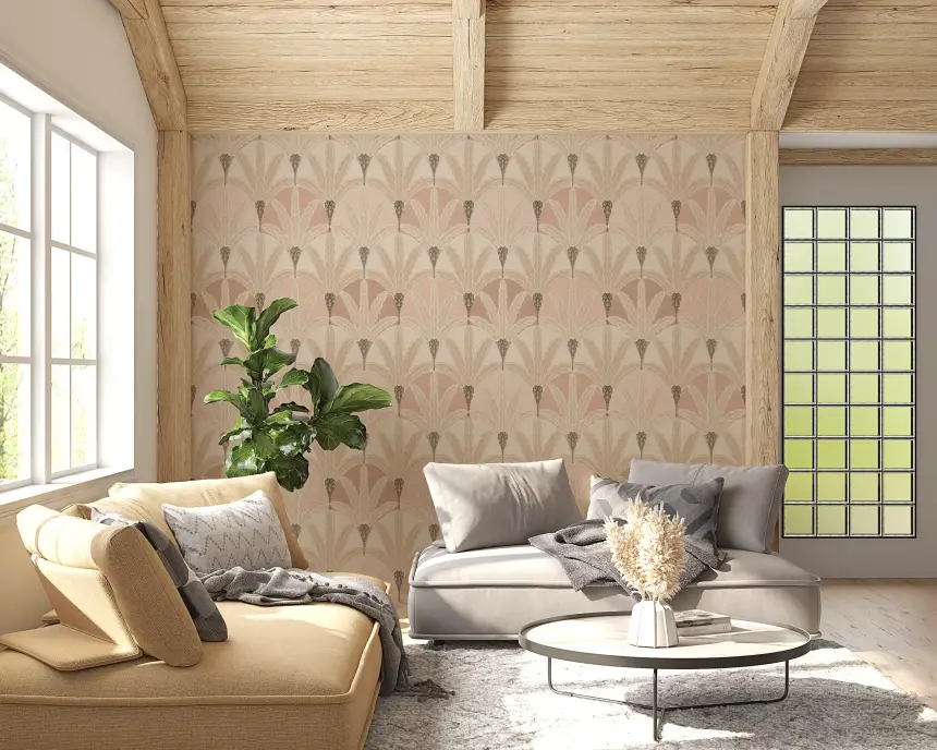 Blush Deco Foliage Wallpaper