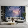 Snowy Pine Forest Pastel Sky Wall Mural 6