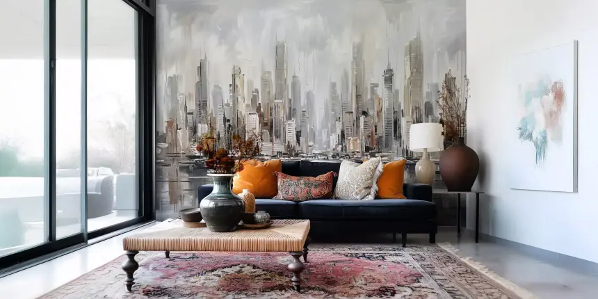 Urban Tide: Cityscape Reflection Art Wall Mural