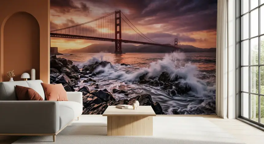 Golden Gate Sunset Serenade Wall Mural