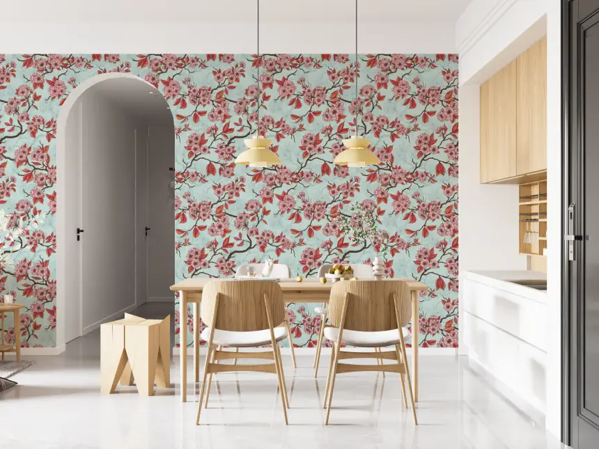 Cherry Blossom on Sea Glass Wallpaper
