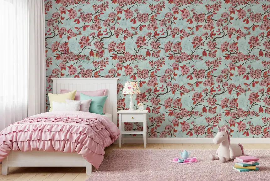 Cherry Blossom on Sea Glass Wallpaper