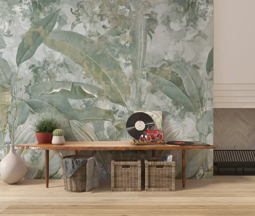 Sage Green Tropical Botanical Wall Mural