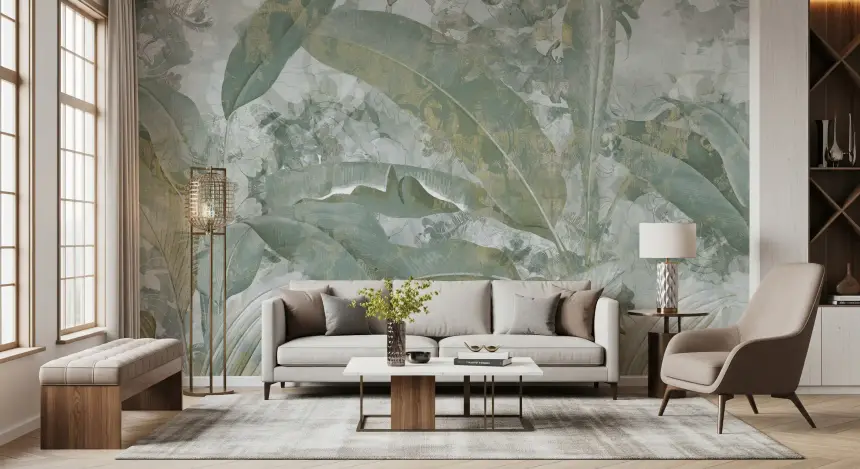 Sage Green Tropical Botanical Wall Mural