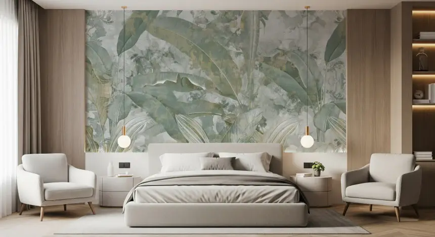 Sage Green Tropical Botanical Wall Mural