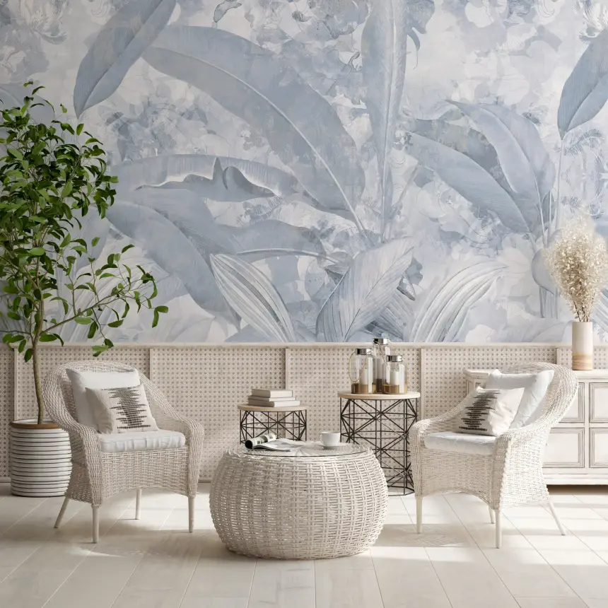 Misty Blue Tropical Palm Wall Mural