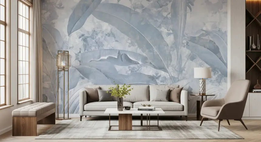 Misty Blue Tropical Palm Wall Mural