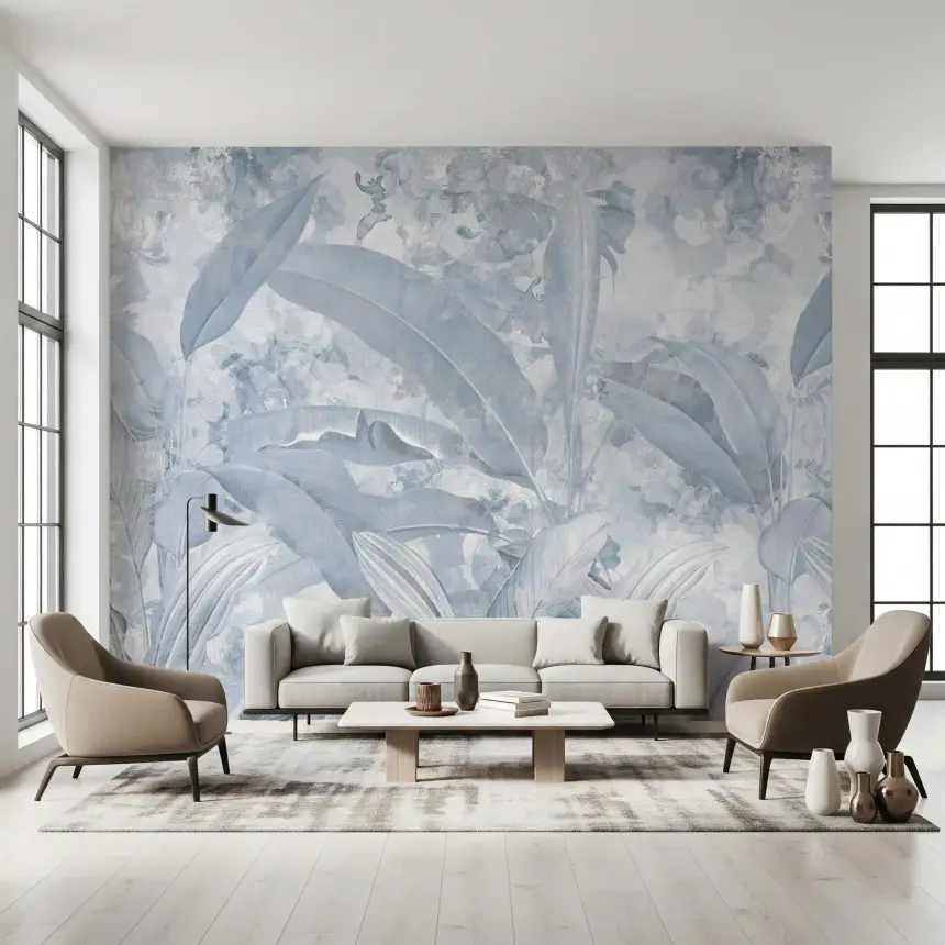 Misty Blue Tropical Palm Wall Mural