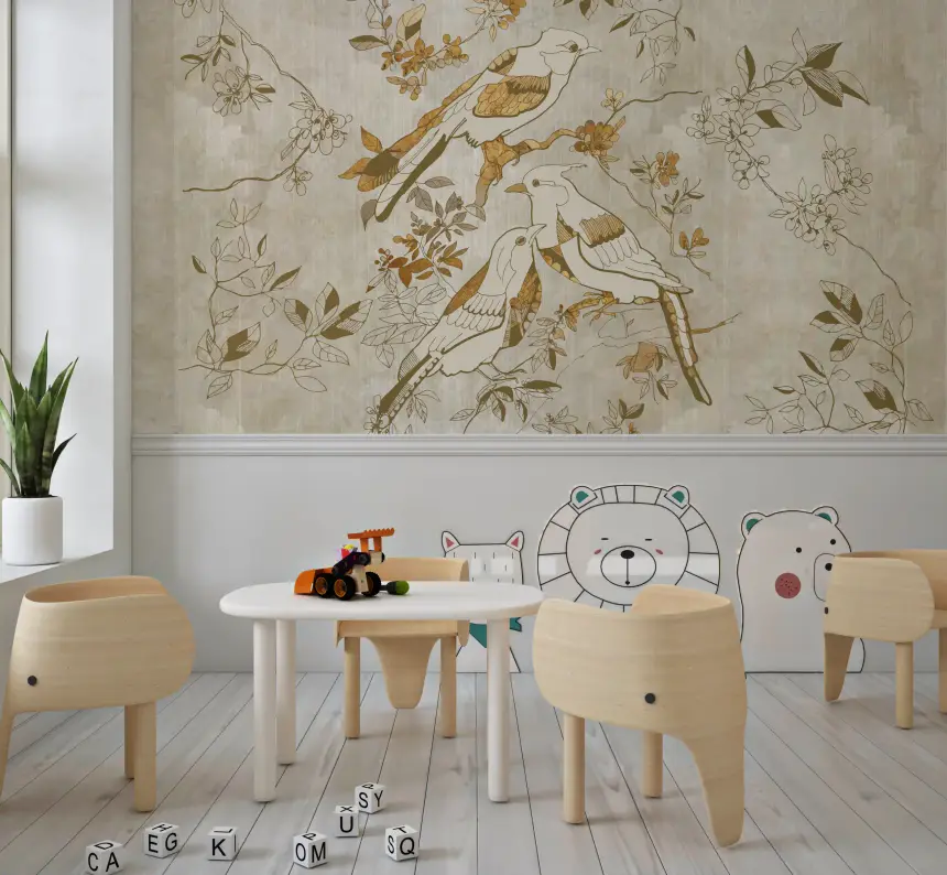 Golden Orchard Bird Wall Mural
