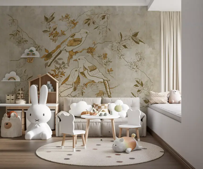 Golden Orchard Bird Wall Mural